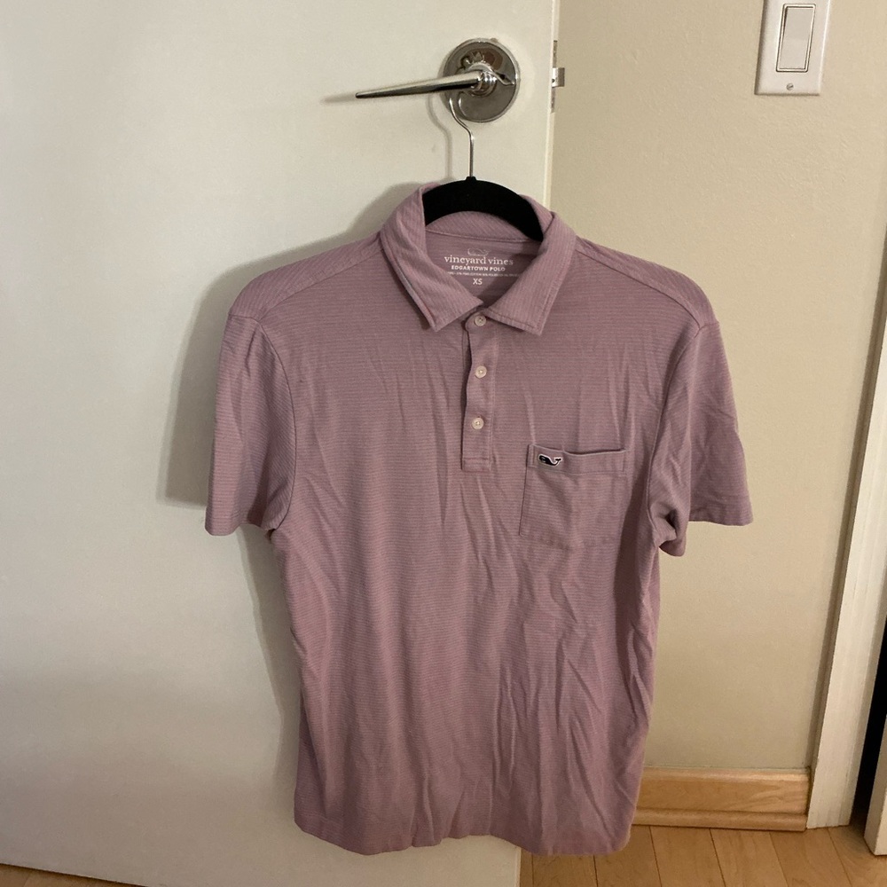 Vineyard Vines Edgartown Polo – Coral & Teal Micro-Stripe (Size XS)